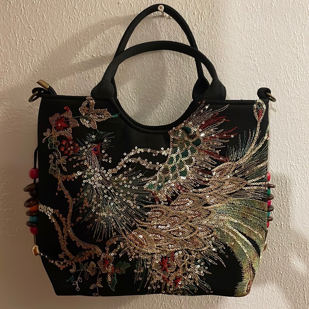 Asian Sequin Phoenix Handbag Tote Crossbody